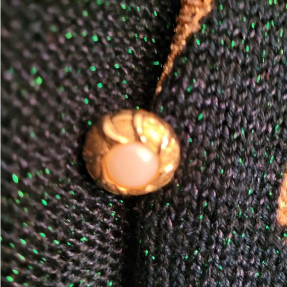 Vintage 90s Jaclyn Smith Glitter Sweater Vest Medium Green Gold Metallic Floral - Picture 10 of 11